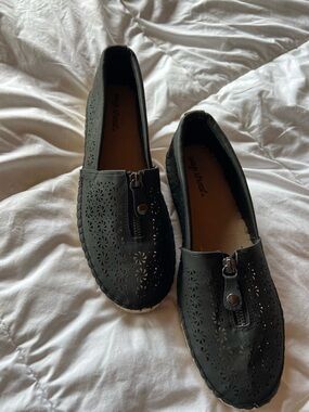 easy street Black Perforated Slip-On Loafer